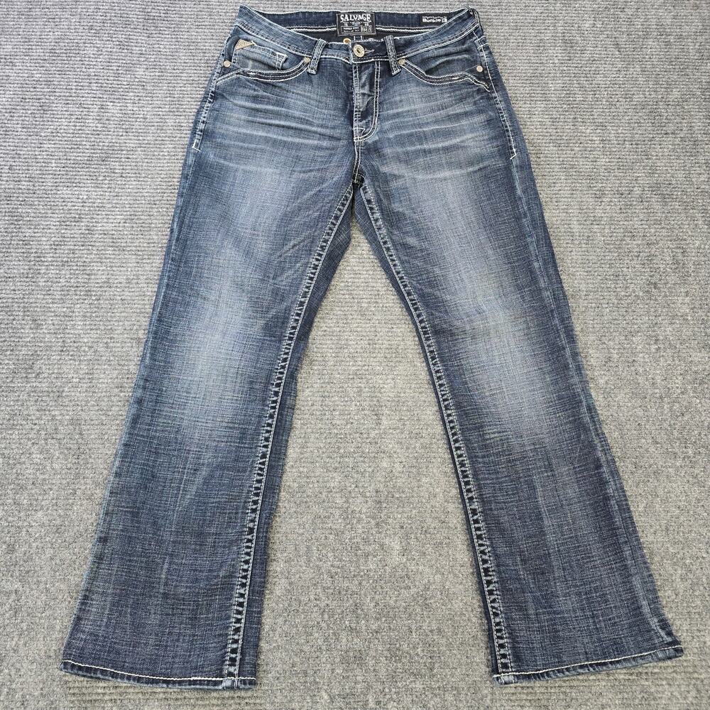 Salvage Supply Co Mayhem Boot Jeans Mens 32R  32x30 Buckle Heavy Stitch Flap